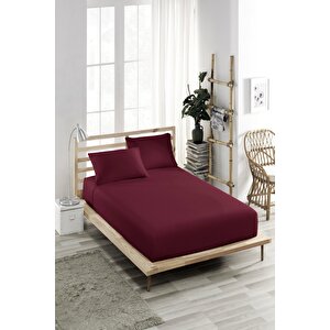 100x200 Cm Tek Kişilik Lastikli Çarşaf Takımı, Kumaş, Pamuklu, Yüksek Yatak Bordo Bordo