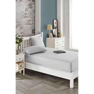 150x200 Cm Çift Kişilik Lastikli Çarşaf Takımı, Kumaş, Pamuklu, Yüksek Yatak Gri Gri