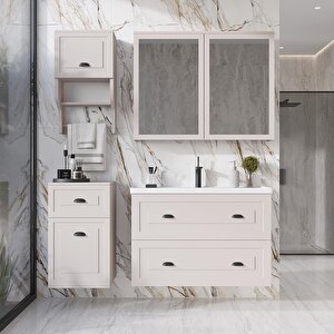 Gündüz 100 Cm MDF Banyo Dolabı Seti Ve Boy Dolabı Krem