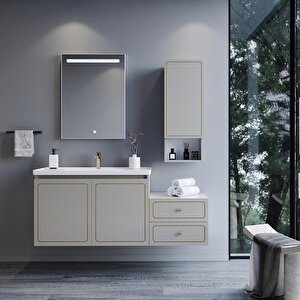 Tebriz 150 Cm Lake Banyo Dolabı Seti Ve Boy Dolabı Sis Gri