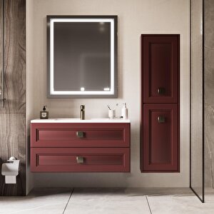 Nepal 80 Cm Lake Banyo Dolabı Seti Ve Boy Dolabı Bordo