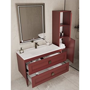 Nepal 80 Cm Lake Banyo Dolabı Seti Ve Boy Dolabı Bordo