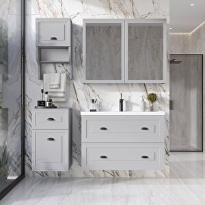 Gündüz 100 Cm MDF Banyo Dolabı Seti Ve Boy Dolabı Sis Gri