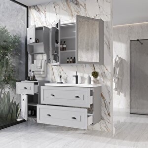 Gündüz 100 Cm MDF Banyo Dolabı Seti Ve Boy Dolabı Sis Gri