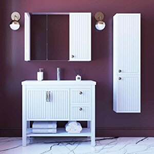 Beyrut 100 Cm Lake Banyo Dolabı Seti Ve Boy Dolabı Beyaz