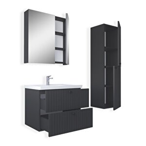 Hanoi 65 Cm MDF Banyo Dolabı Seti Ve Boy Dolabı Antrasit