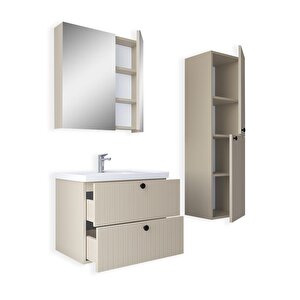 Hanoi 80 Cm MDF Banyo Dolabı Seti Ve Boy Dolabı Krem