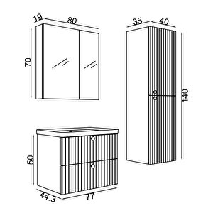 Hanoi 80 Cm MDF Banyo Dolabı Seti Ve Boy Dolabı Krem