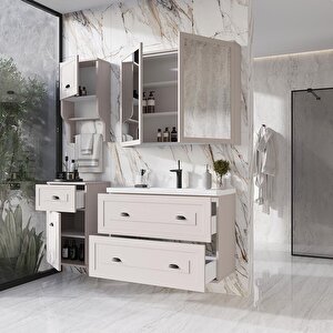 Gündüz 80 Cm MDF Banyo Dolabı Seti Ve Boy Dolabı Krem