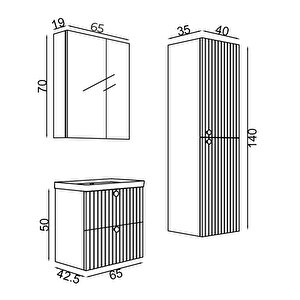 Teta Home Hanoi 65 Cm MDF Banyo Dolabı Seti Ve Boy Dolabı