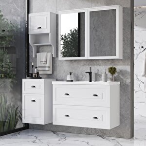 Gündüz 80 Cm MDF Banyo Dolabı Seti Ve Boy Dolabı Beyaz