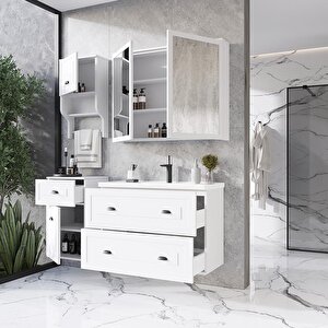 Gündüz 80 Cm MDF Banyo Dolabı Seti Ve Boy Dolabı Beyaz
