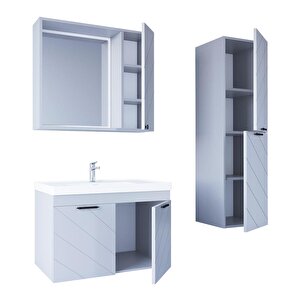 Atina 65 Cm MDF Banyo Dolabı Seti Ve Boy Dolabı Sis Gri
