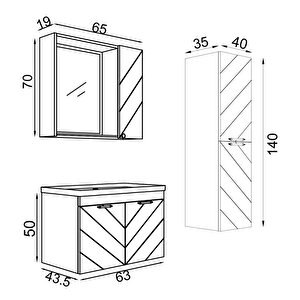 Atina 65 Cm MDF Banyo Dolabı Seti Ve Boy Dolabı Sis Gri