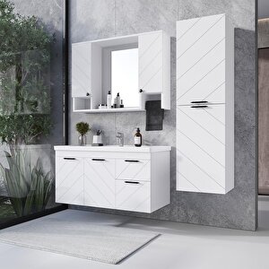 Atina 100 Cm MDF Banyo Dolabı Seti Ve Boy Dolabı Beyaz