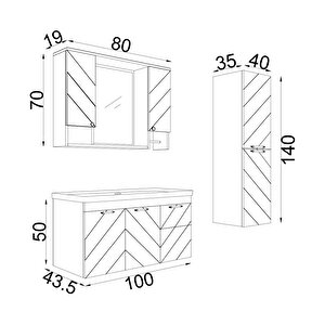 Atina 100 Cm MDF Banyo Dolabı Seti Ve Boy Dolabı Beyaz