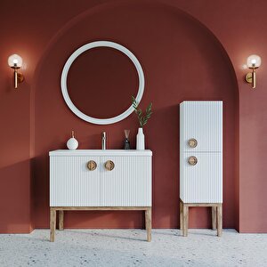 Merkür 80 Cm Lake Banyo Dolabı Seti Ve Boy Dolabı Beyaz