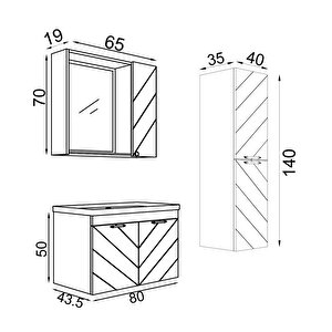 Atina 80 Cm MDF Banyo Dolabı Seti Ve Boy Dolabı Sis Gri