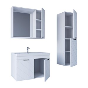 Atina 80 Cm MDF Banyo Dolabı Seti Ve Boy Dolabı Beyaz
