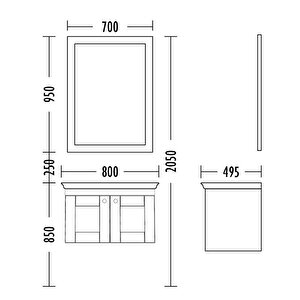Togo 80 Cm MDF Banyo Dolabı Seti Ve Boy Dolabı Gri