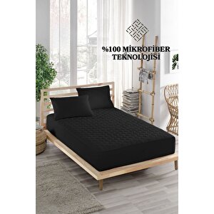 Siyah Yatak Koruyucu Alez, Tek Kişilik, Mikrofiber, Kapitoneli Fitted (90x190) 90x190 cm
