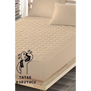 Kahve Renkli Yatak Koruyucu Alez, Bir Buçuk Kişilik, Pamuklu, Kapitoneli Fitted (120x200)