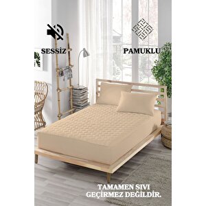 Kahve Renkli Yatak Koruyucu Alez, Bir Buçuk Kişilik, Pamuklu, Kapitoneli Fitted (120x200)