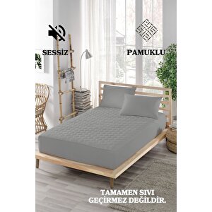 Gri Renkli Yatak Koruyucu Alez, Bebek Yatağı, Beşik Boy, Pamuklu, Kapitoneli Fitted (60x120) 60x120 cm