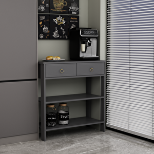 Luke Modern 2 Çekmeceli 2 Raflı Kahve Köşesi Airfry Dolabı Antrasit