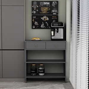 Luke Modern 2 Çekmeceli 2 Raflı Kahve Köşesi Airfry Dolabı Antrasit