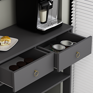 Luke Modern 2 Çekmeceli 2 Raflı Kahve Köşesi Airfry Dolabı Antrasit