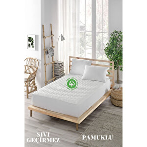 Sıvı Geçirmez Alez, Tek Kişilik, Pamuklu, Kapitoneli Fitted (90x190)