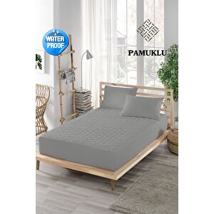 Gri Renkli Sıvı Geçirmez Alez, Çift Kişilik, Pamuklu, Kapitoneli Fitted (150x200) 150x200 cm