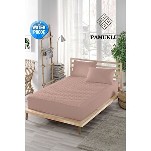 Pudra Renkli Sıvı Geçirmez Alez, Çift Kişilik, Pamuklu, Kapitoneli Fitted (140x200)