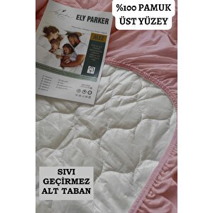 Pudra Renkli Sıvı Geçirmez Alez, Çift Kişilik, Pamuklu, Kapitoneli Fitted (140x200)