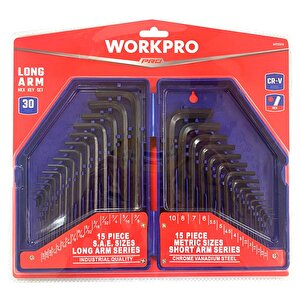 Workpro Wp222018 30 Parça Uzun Boy Cr-v Metrik/i̇nç Profesyonel Allen Anahtar Takımı