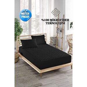 Siyah Sıvı Geçirmez Alez, Bebek Yatağı, Beşik Boy, Mikrofiber, Kapitoneli Fitted (70x140)