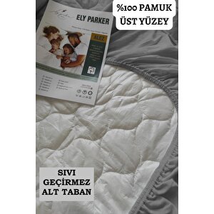 Gri Renkli Sıvı Geçirmez Alez, Tek Kişilik, Pamuklu, Kapitoneli Fitted (90x190)