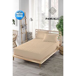 Kahve Renkli Sıvı Geçirmez Alez, Battal Boy, Pamuklu, Kapitoneli Fitted (180x200)