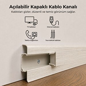 Esquero Kablo Kanallı PVC Süpürgelik 250 cm, Açılabilir Kapaklı, Batı Çınar, ESQ605