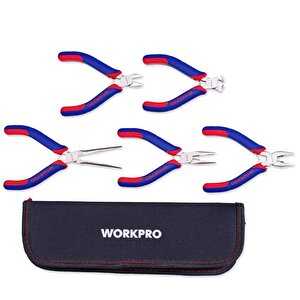 Workpro Wp201015 Cr-v 5 Parça Elektronikçi Profesyonel Mini Pense Seti + Bez Taşıma Çantası
