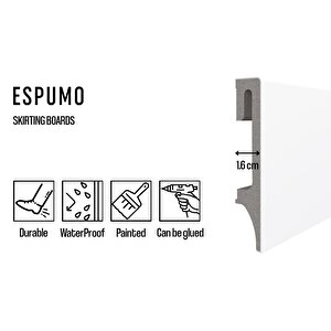 Espumo Suya Dayanıklı Kompozit Süpürgelik 8 Cm - 2,40 Metre - Açık Gri - Esp202