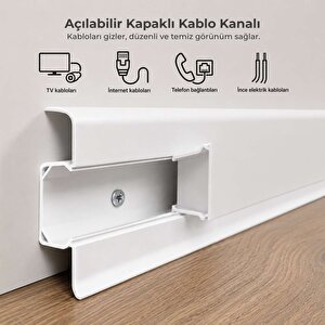 Esquero Kablo Kanallı PVC Süpürgelik 250 cm, Açılabilir Kapaklı, Beyaz, ESQ601