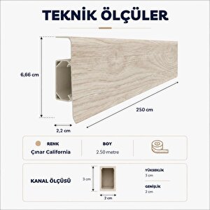 Esquero Kablo Kanallı PVC Süpürgelik 250 cm, Açılabilir Kapaklı, Çınar California, ESQ603