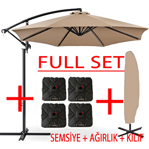 3 Mt 8 Kaburga Full Demir 21 Kg Bej Bahçe Şemsiyesi Full Set Havuz Şemsiyesi Büyük Şemsiye