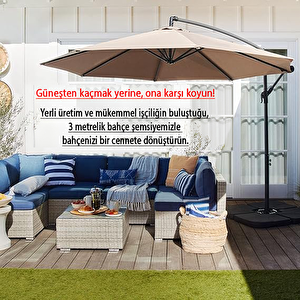 3 Mt 8 Kaburga Full Demir 21 Kg Bej Bahçe Şemsiyesi Full Set Havuz Şemsiyesi Büyük Şemsiye