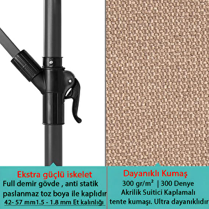 3 Mt 8 Kaburga Full Demir 21 Kg Bej Bahçe Şemsiyesi Full Set Havuz Şemsiyesi Büyük Şemsiye