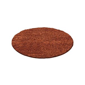 Yuvarlak Shaggy Halı 30 Mm Uzun Ve Yüksek Tüylü Düz Kiremit Renkli 200 cm