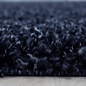 Yuvarlak Shaggy Halı 30 Mm Uzun Ve Yüksek Tüylü Düz Lacivert Renkli 80 cm