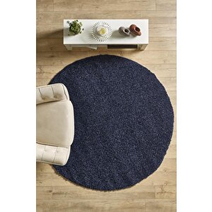 Yuvarlak Shaggy Halı 30 Mm Uzun Ve Yüksek Tüylü Düz Lacivert Renkli 80 cm